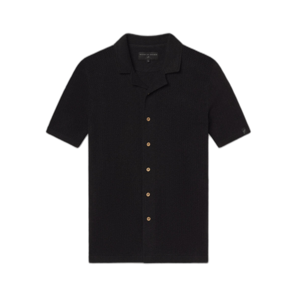 Mykonos Linen Blend Pointelle Knit Button Up