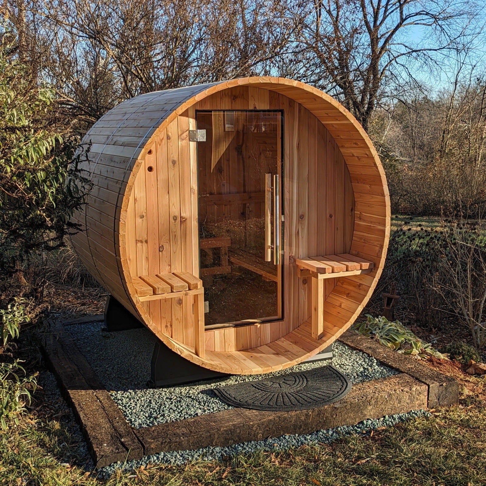 Almost Heaven Audra 2-4 Person Canopy Barrel Sauna, 6x5+1 ft. – 1 ft. Porch