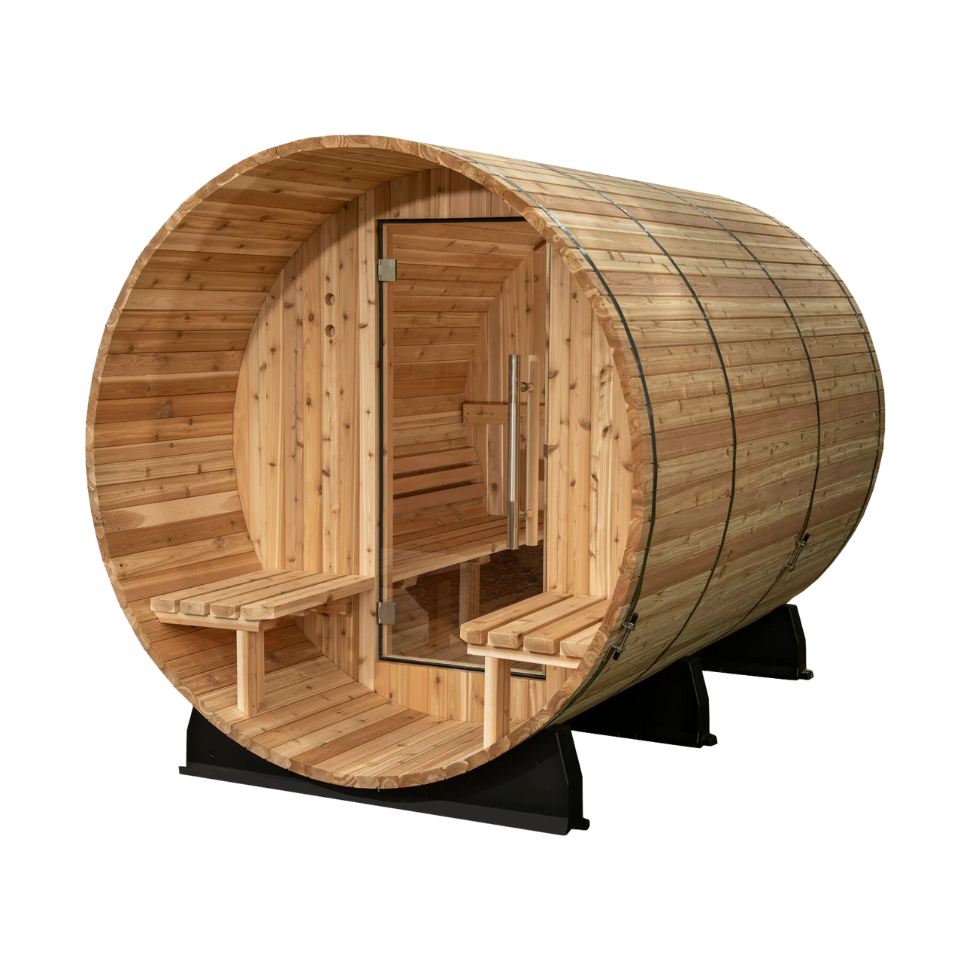 Almost Heaven Fairmont 4-Person Canopy Barrel Sauna, 6x5+2 ft. – 2 ft. Porch